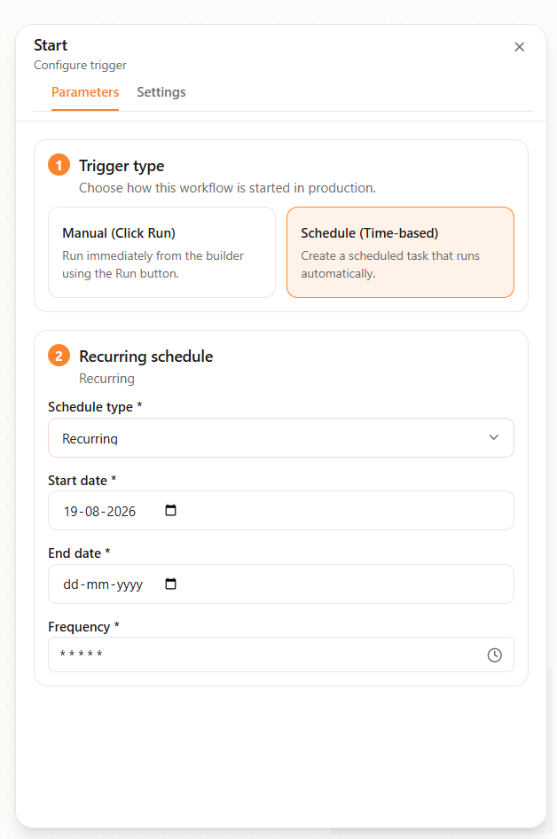 Start node — Recurring schedule