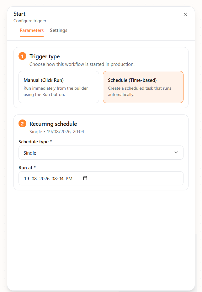 Start node — Single schedule