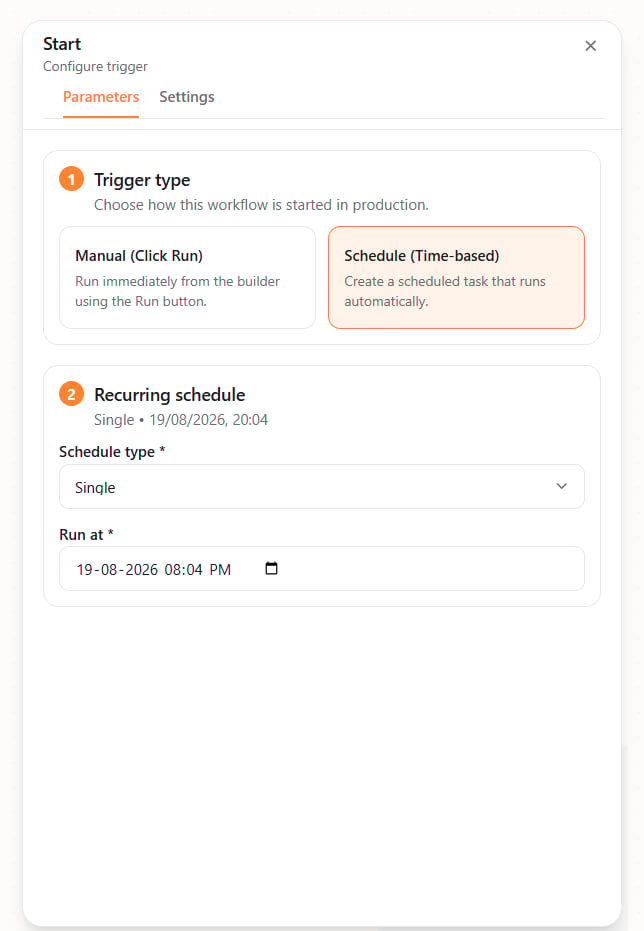 Start node — Single schedule