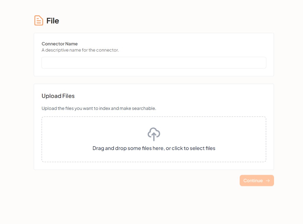 File connector setup — connector name and file upload
