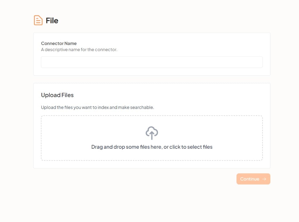 File connector setup — connector name and file upload