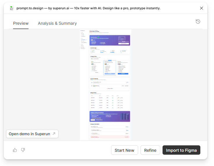 Preview of UI generated from notes
