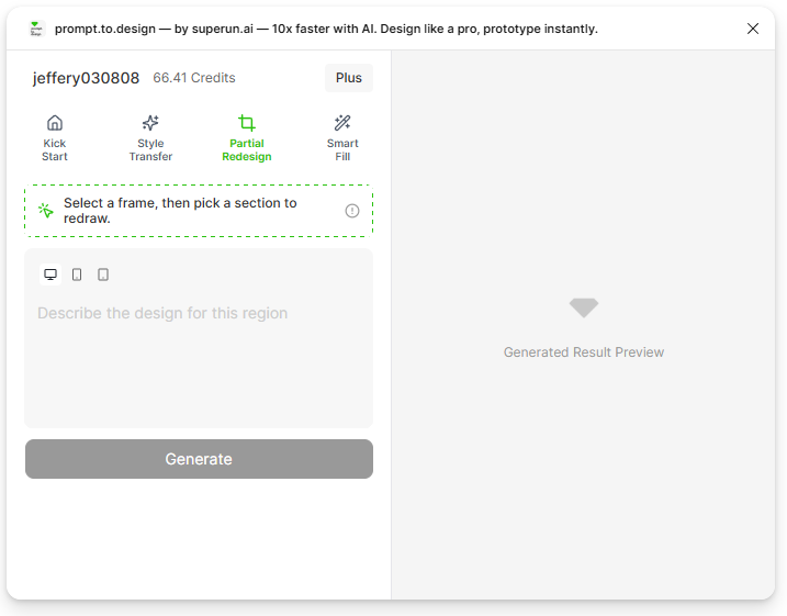 Open the plugin and select the Region Redesign tab