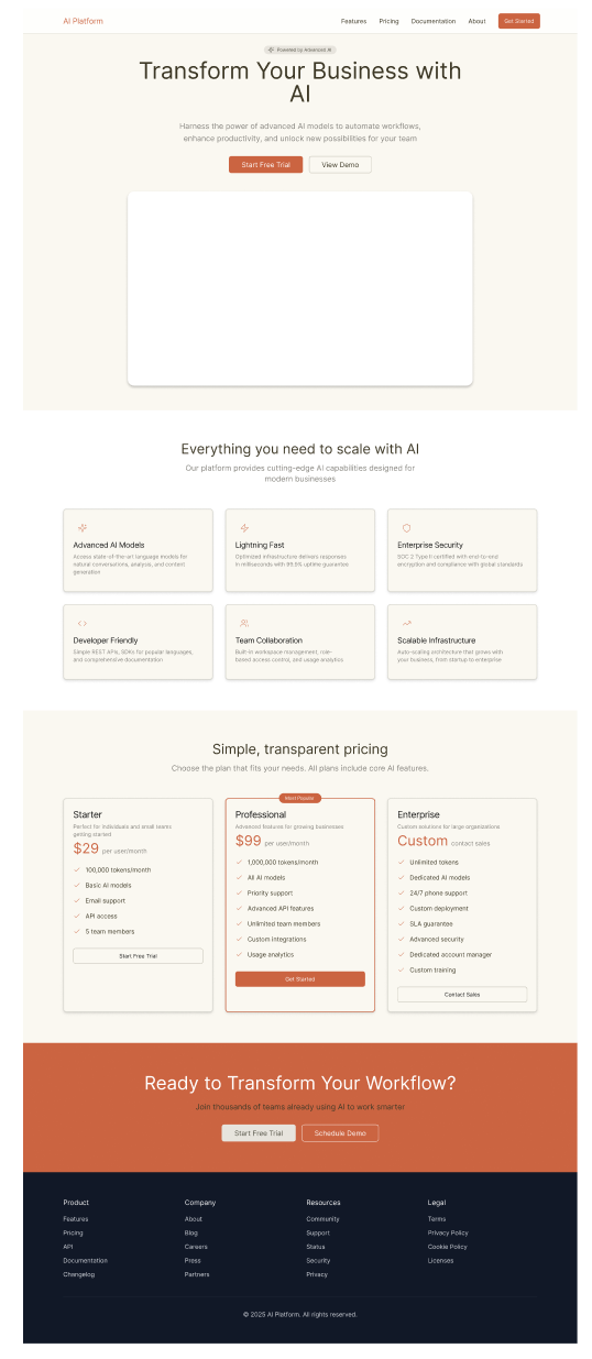 Generated landing page draft output
