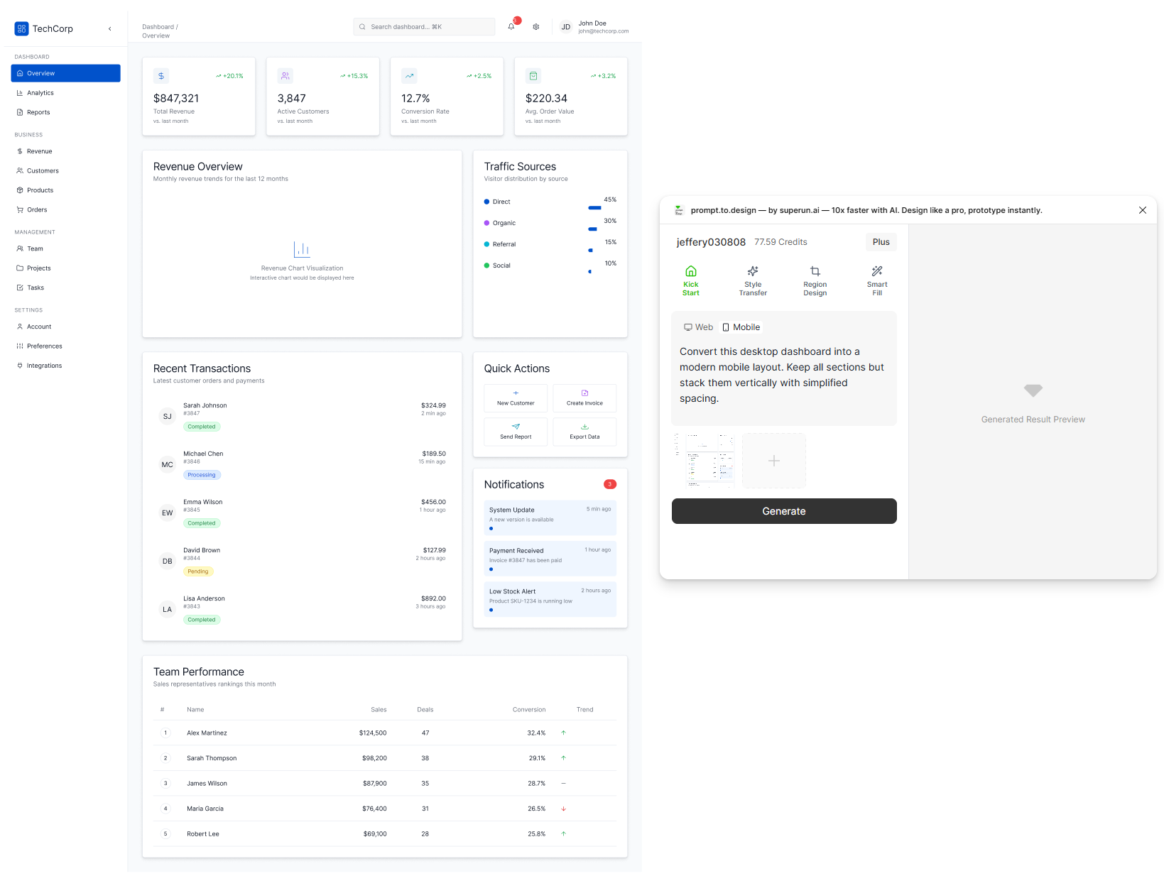 Desktop frame selected and mobile conversion prompt entered