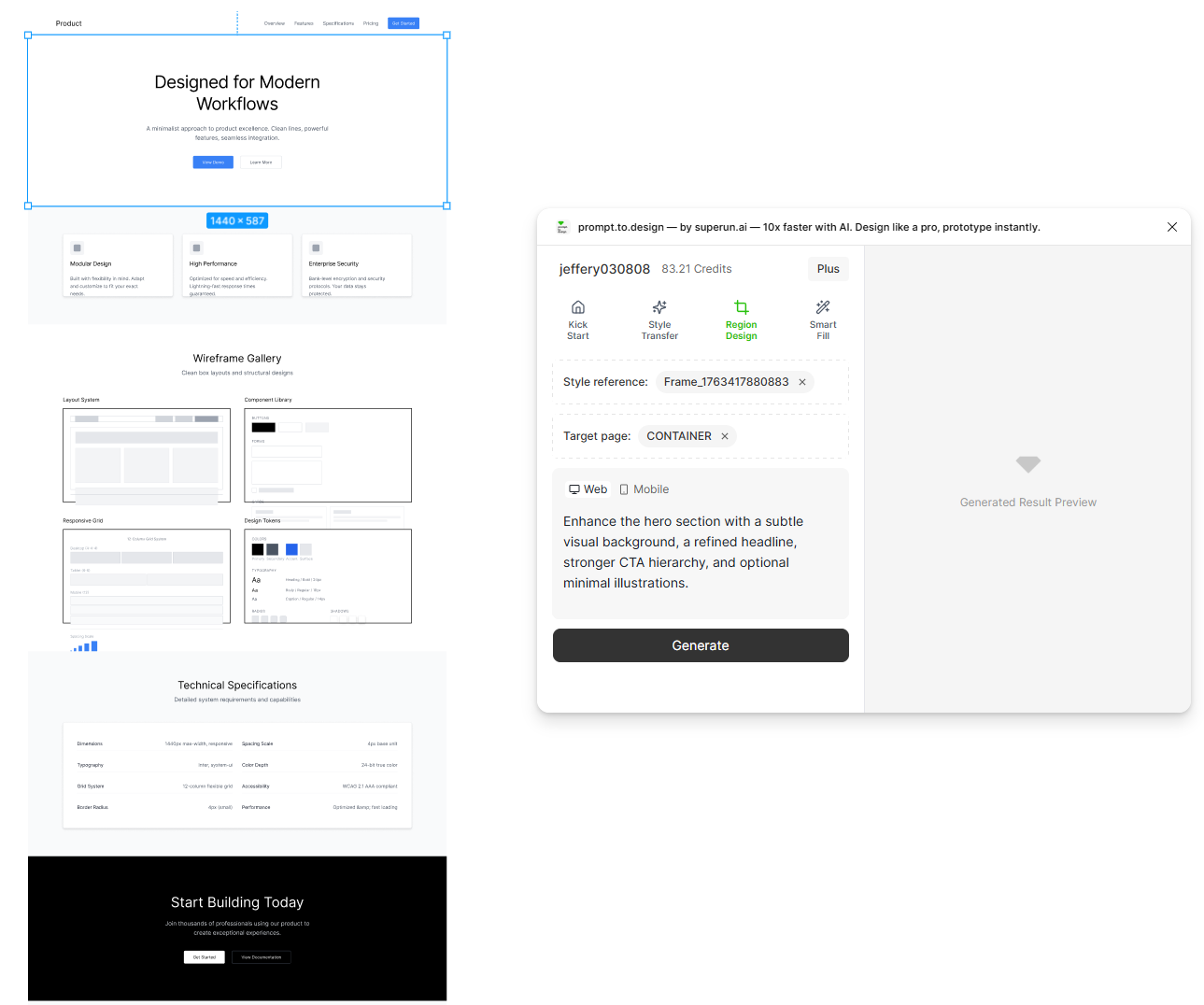 Selecting a region and generating updates