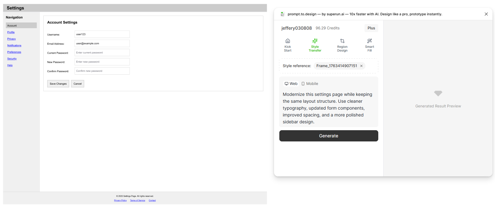 Select old frame and apply modernization prompt