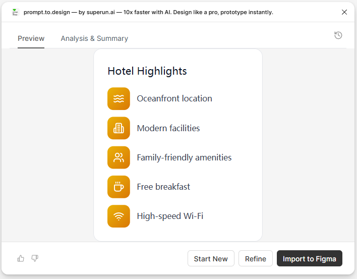 Preview of generated Hotel Highlights section