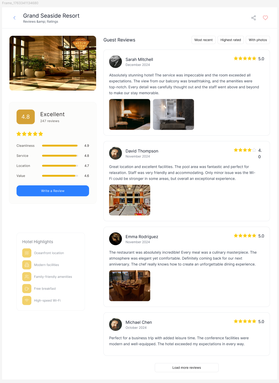 Insert the Hotel Highlights section into the frame