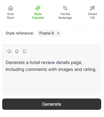 Enter prompt for the new page while keeping the selected style