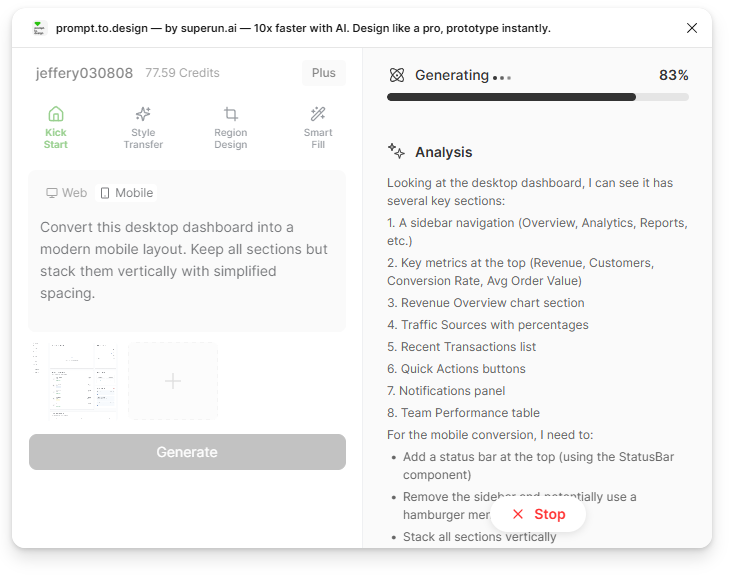 AI analysis for mobile conversion