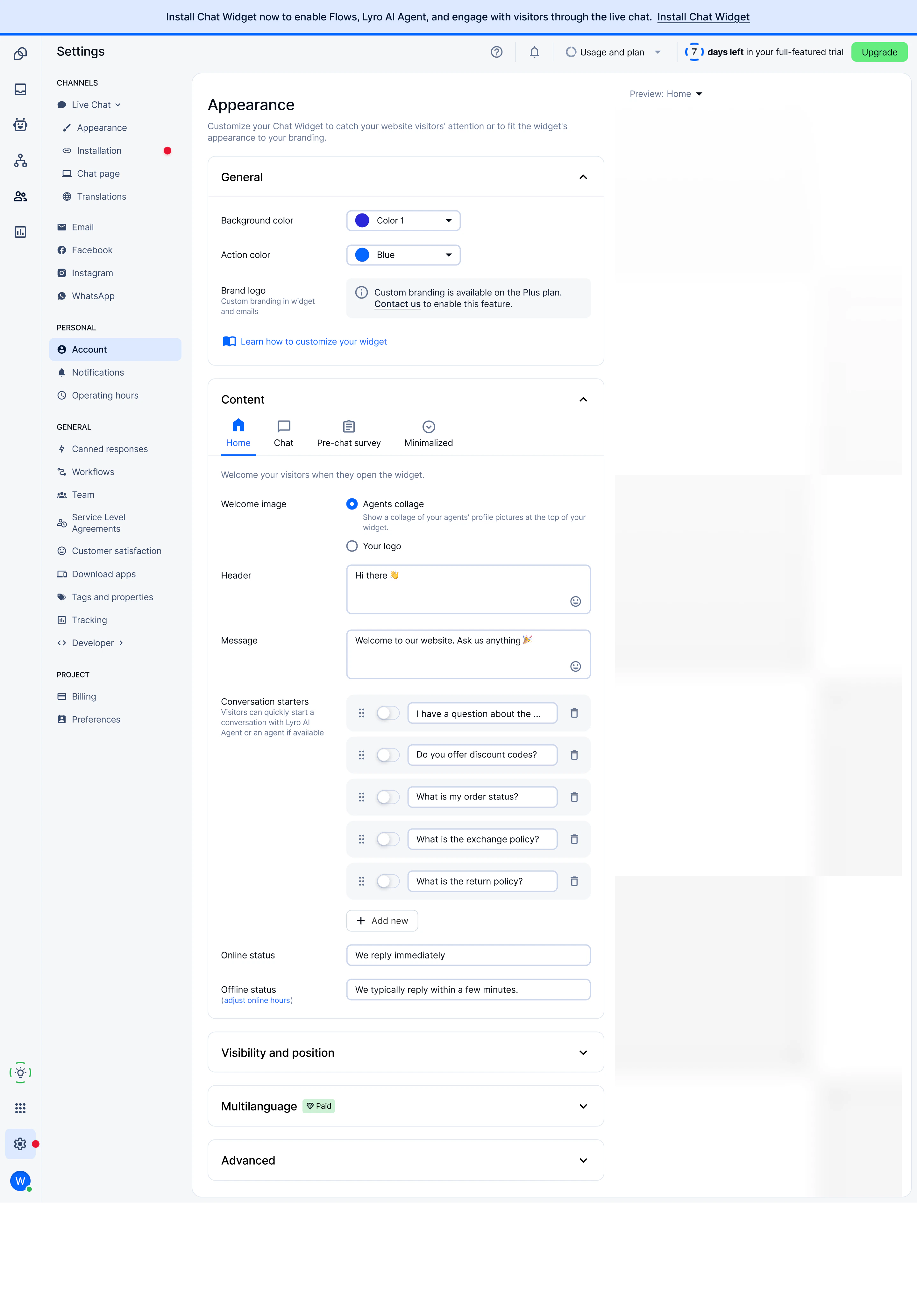 setting template 9