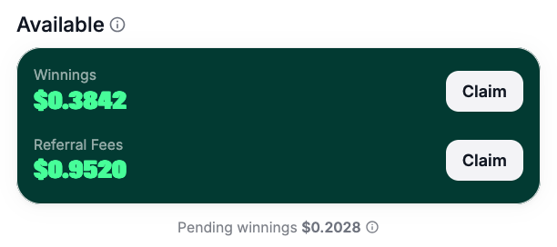 Example Claim Winnings Page
