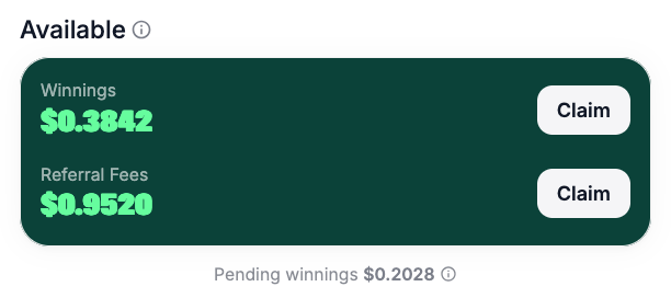 Example Claim Winnings Page