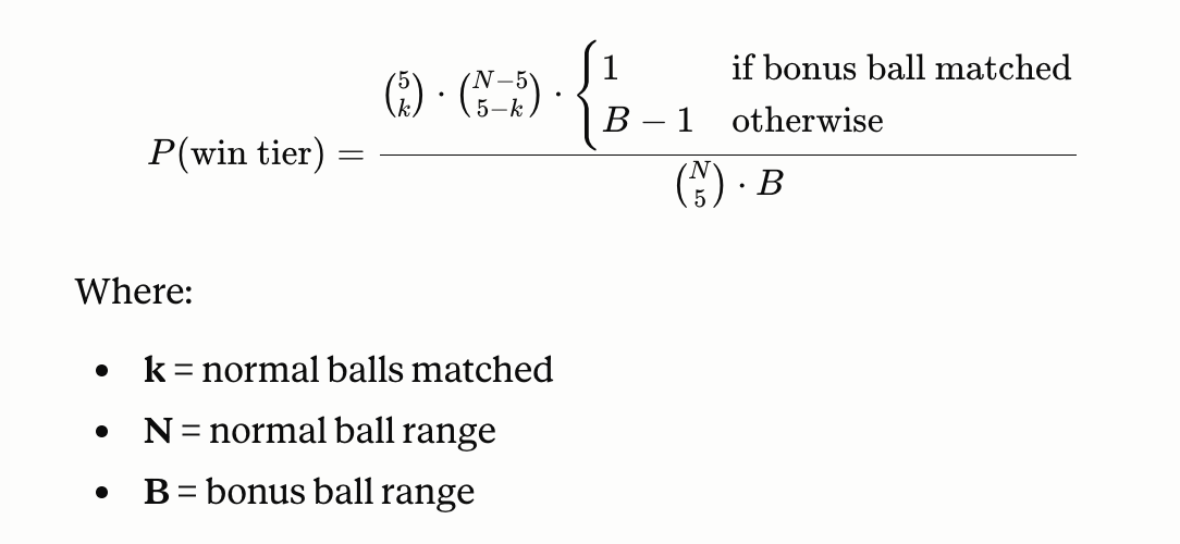 Prize tier probability formula