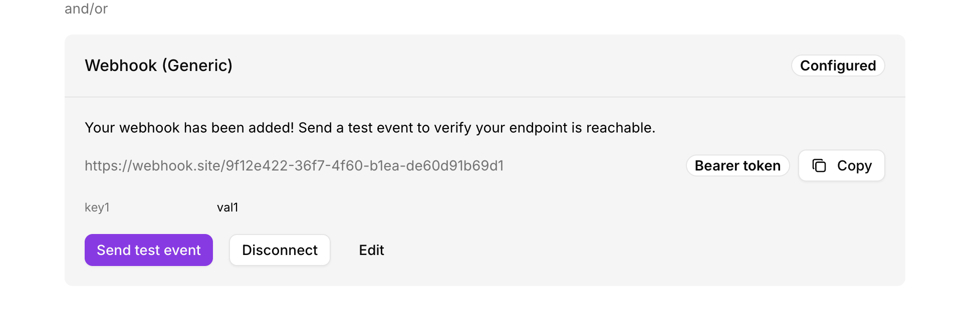 Generic webhook notification — configured state