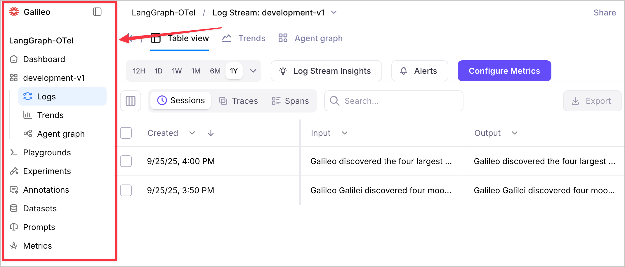 Screenshot of Galileo's new left-side navigation menu showing organized access to all platform features