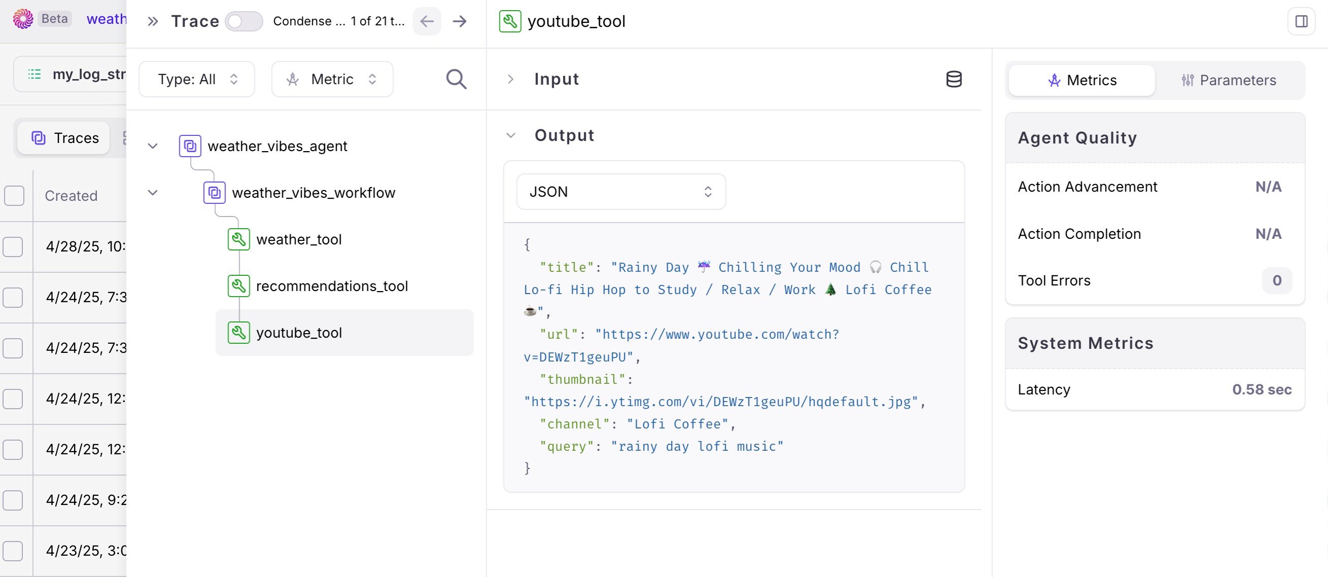 YouTube Tool Call Span