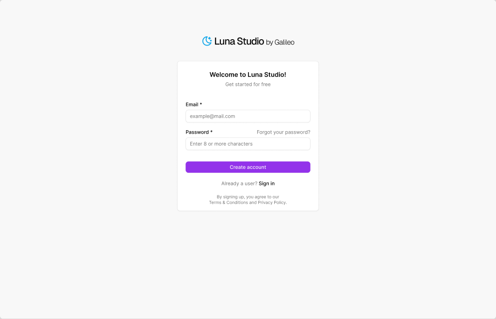 Sign up screen