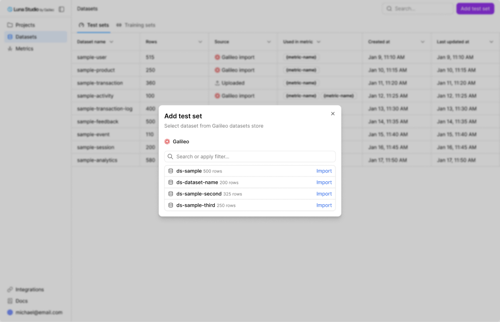 Add dataset, Galileo import