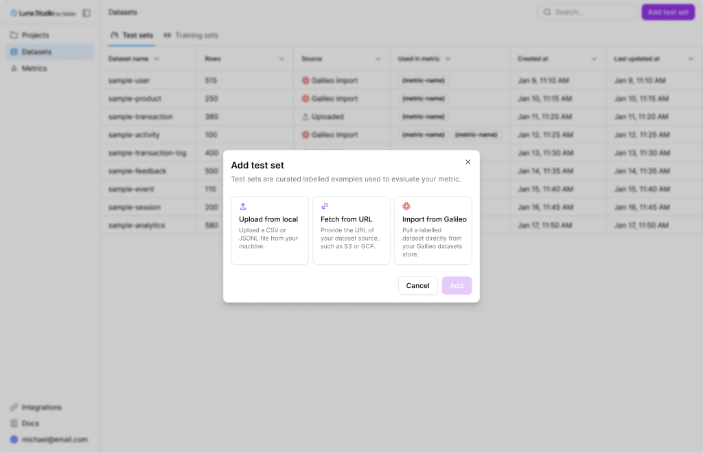 Add dataset modal