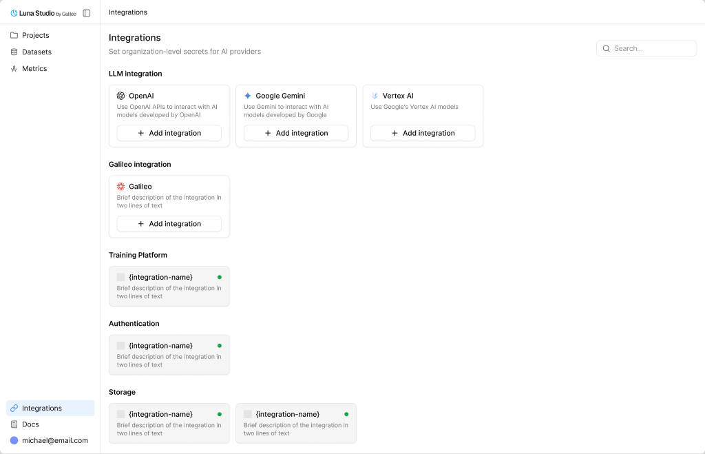 Galileo integration on the Integrations page