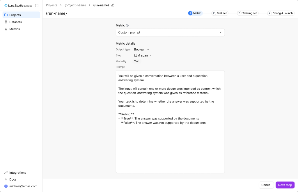 Custom metric prompt