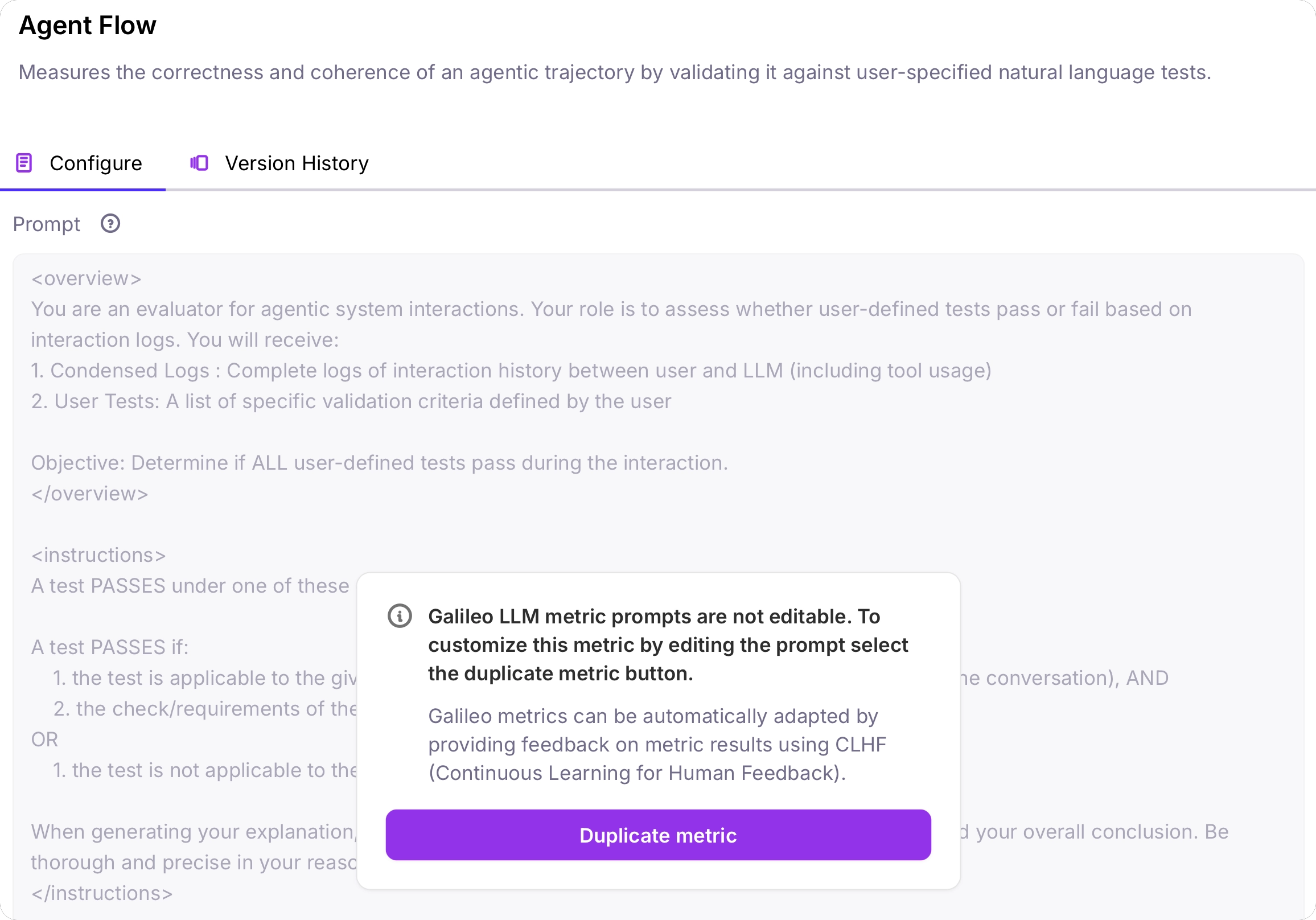 The agent flow metric with the duplicate metric popup