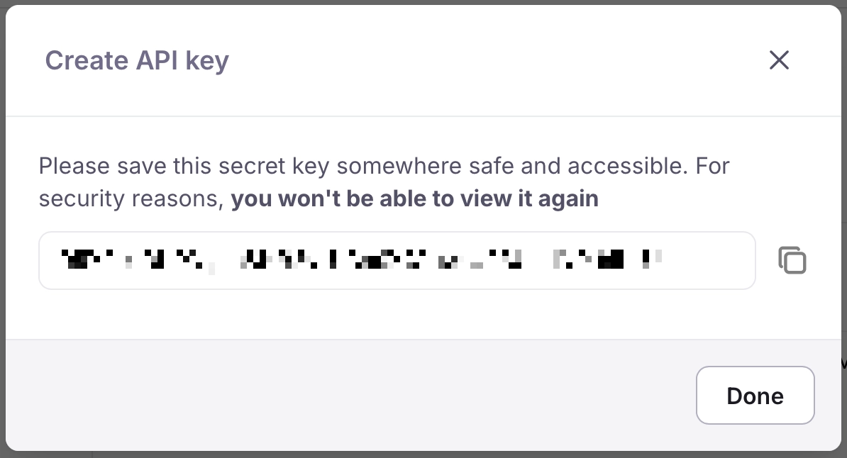 The created API key