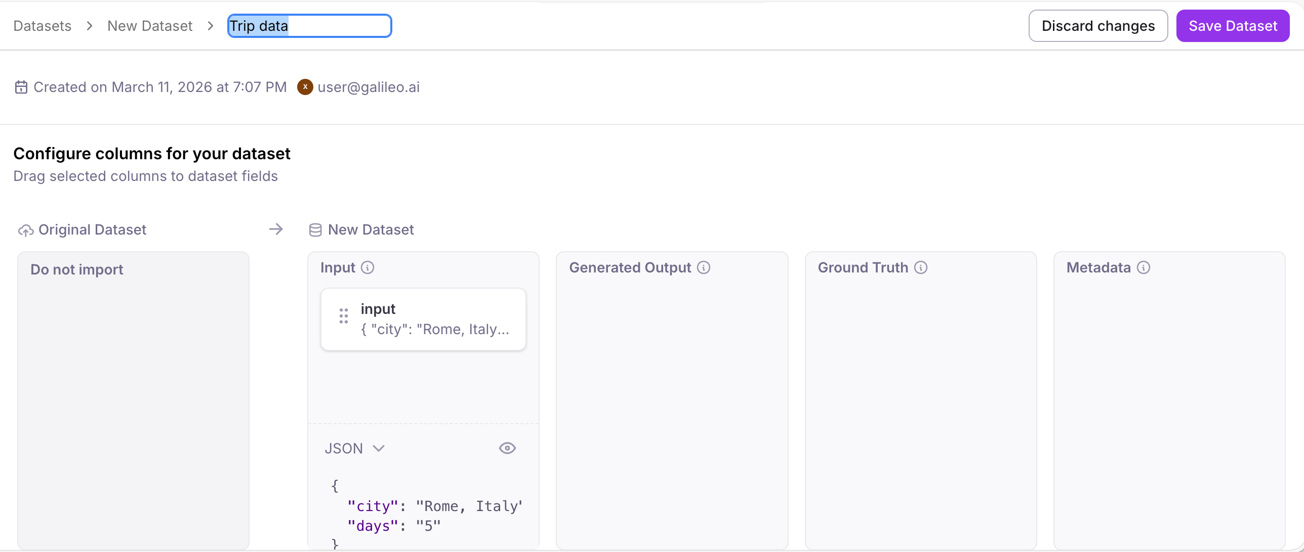 Configuring dataset columns