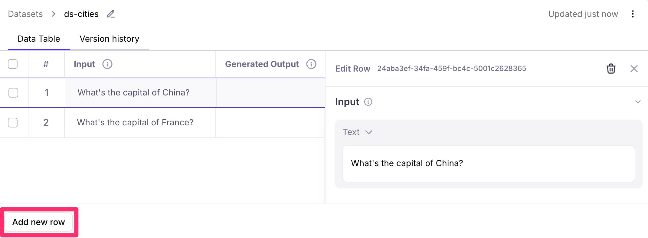 Adding a new row to an existing dataset