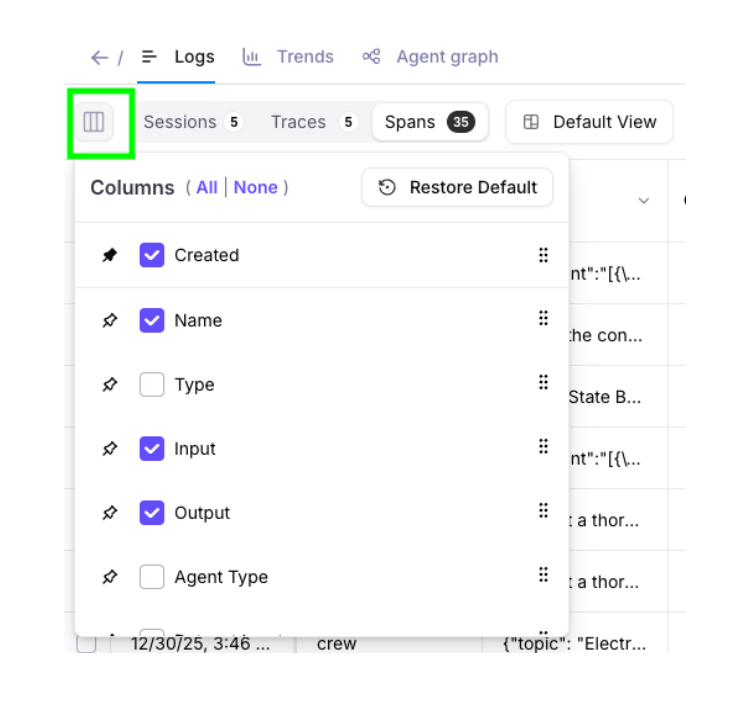 Change tables' columns