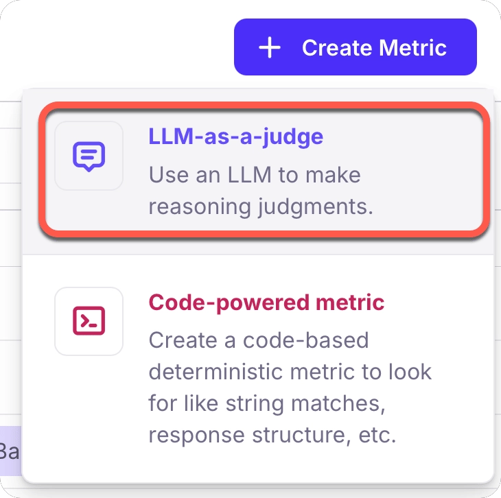 Select the LLM-as-a-Judge metric type