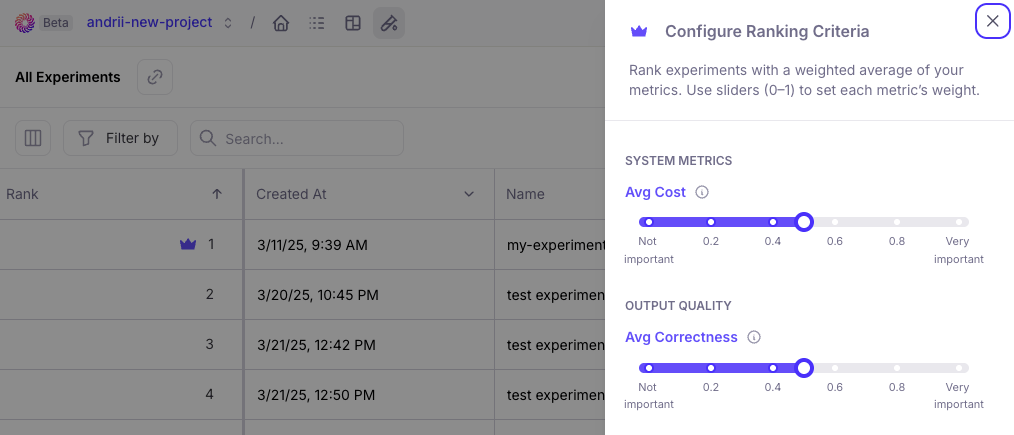 Ranking Criteria Interface