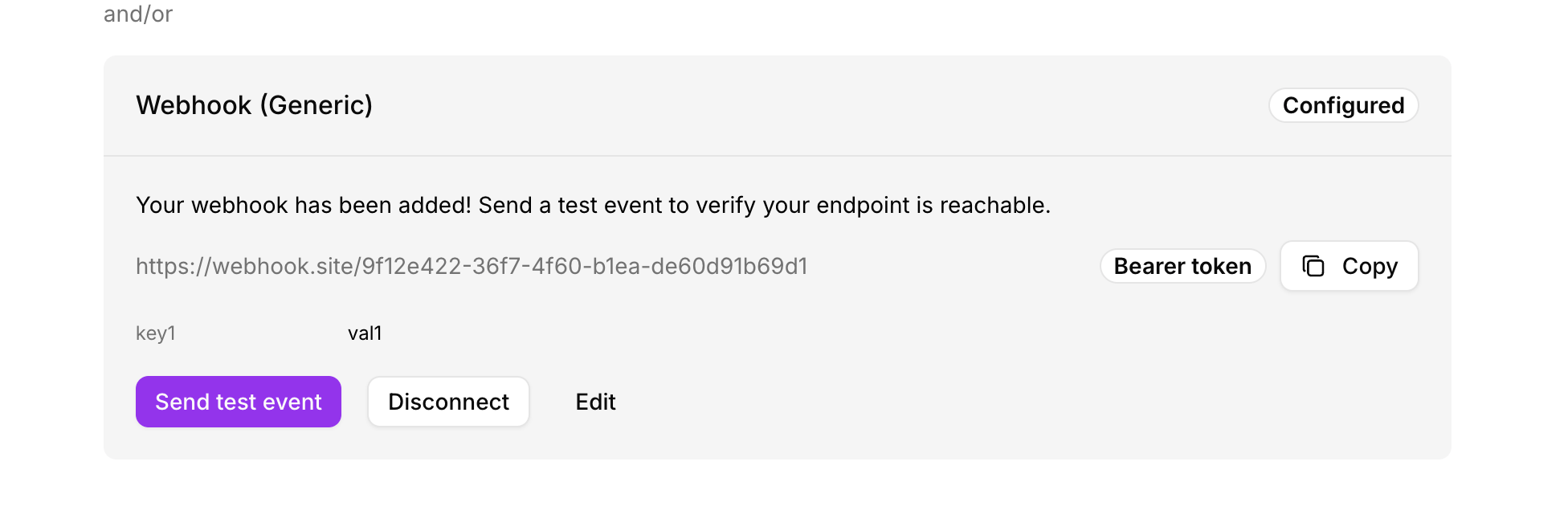 Generic webhook notification — configured state