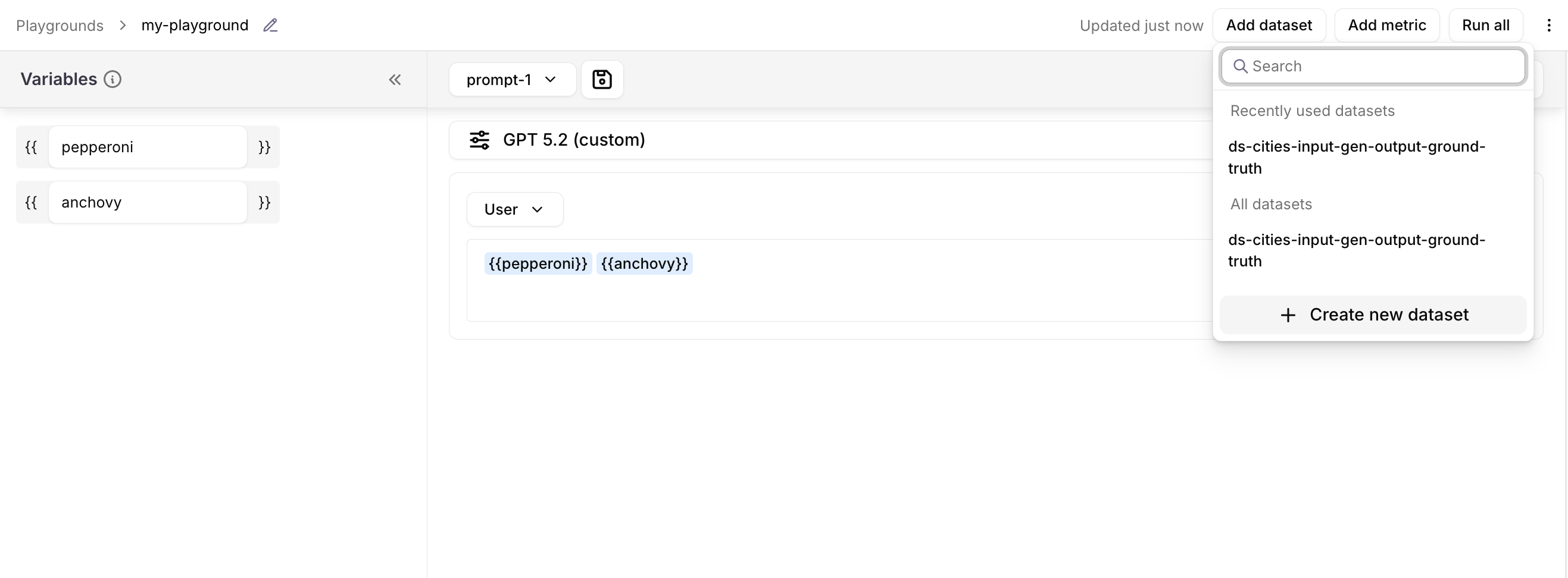 Add or create a dataset for an experiment