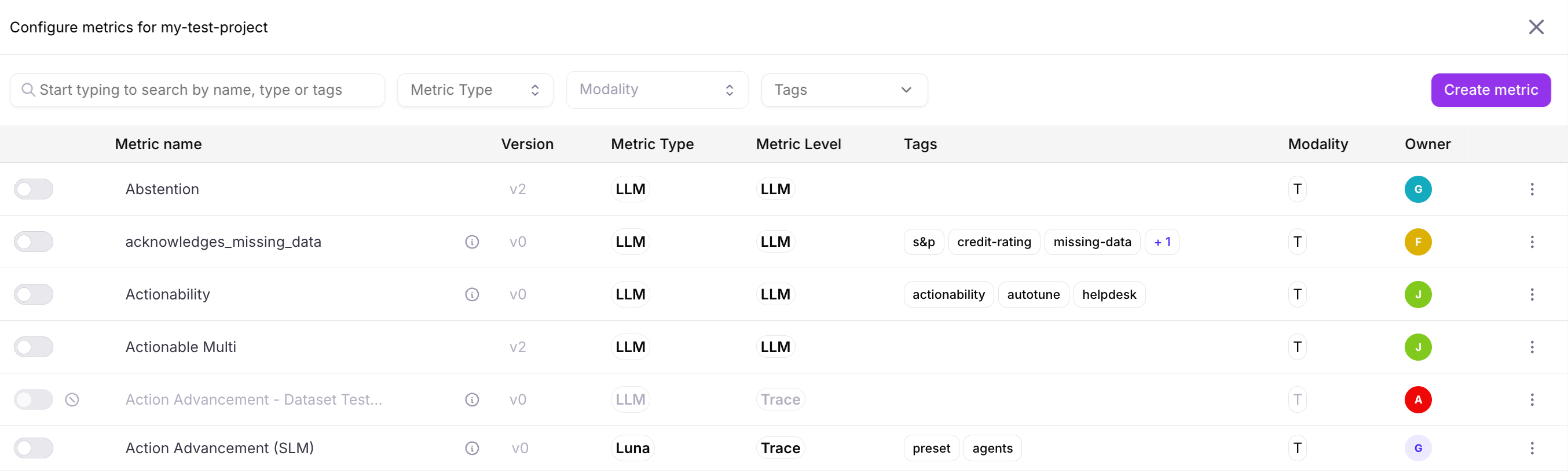 Add metrics to an experiment
