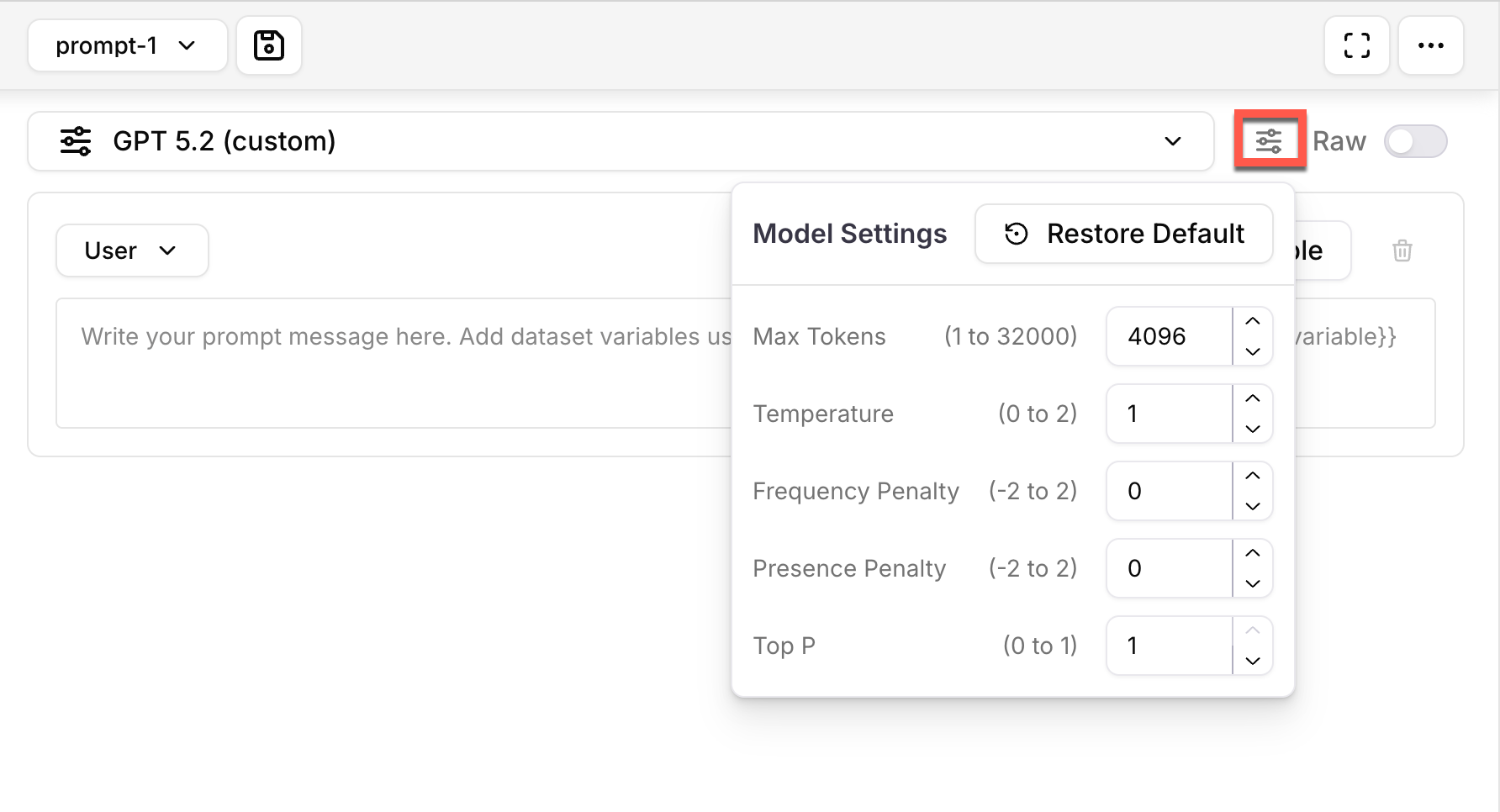 Configure model settings for an experiment