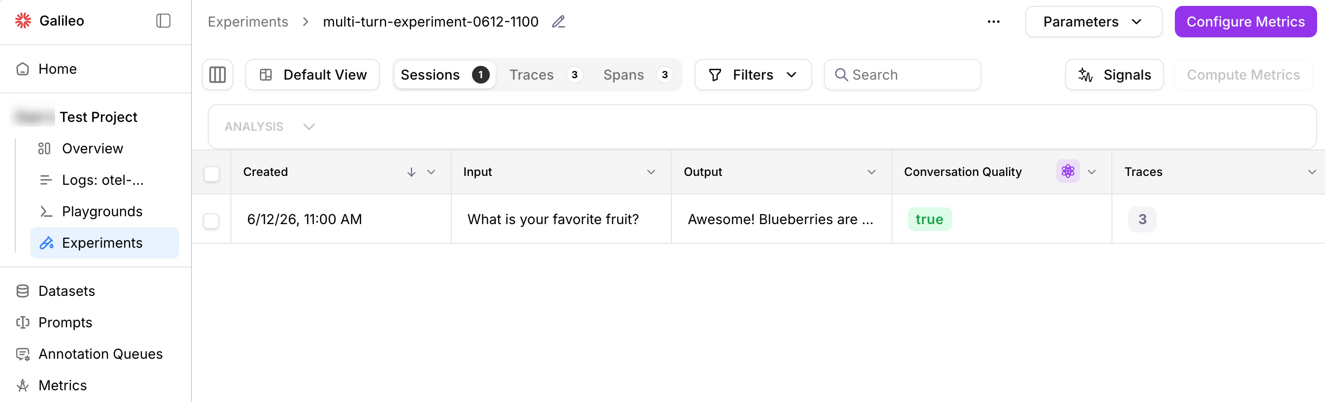 Multi-turn conversations in experiments screenshot