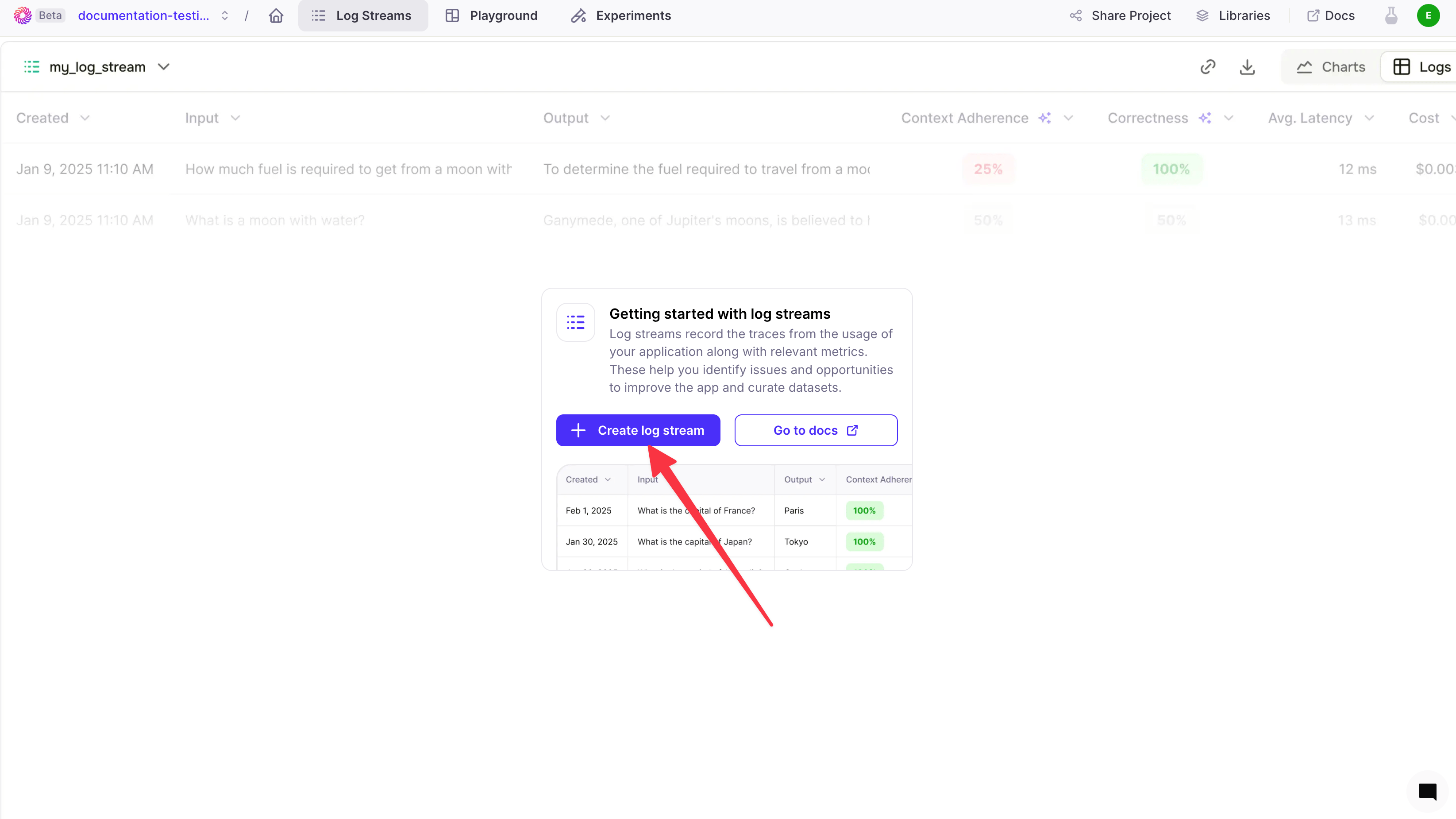 Click Create Log stream to continue creating Log stream