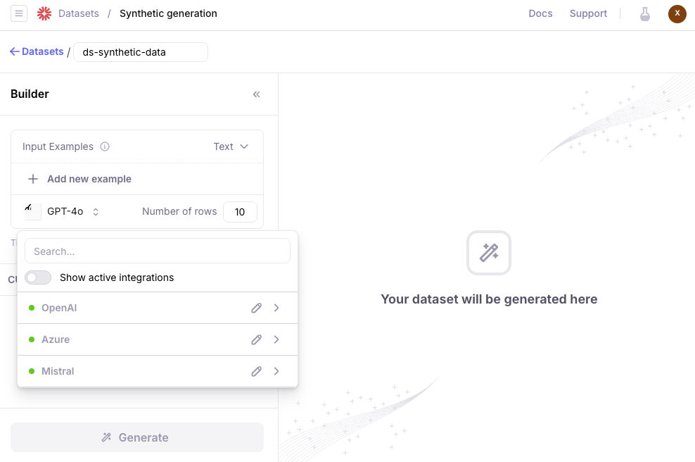 Synthetic data generation - LLM integrations