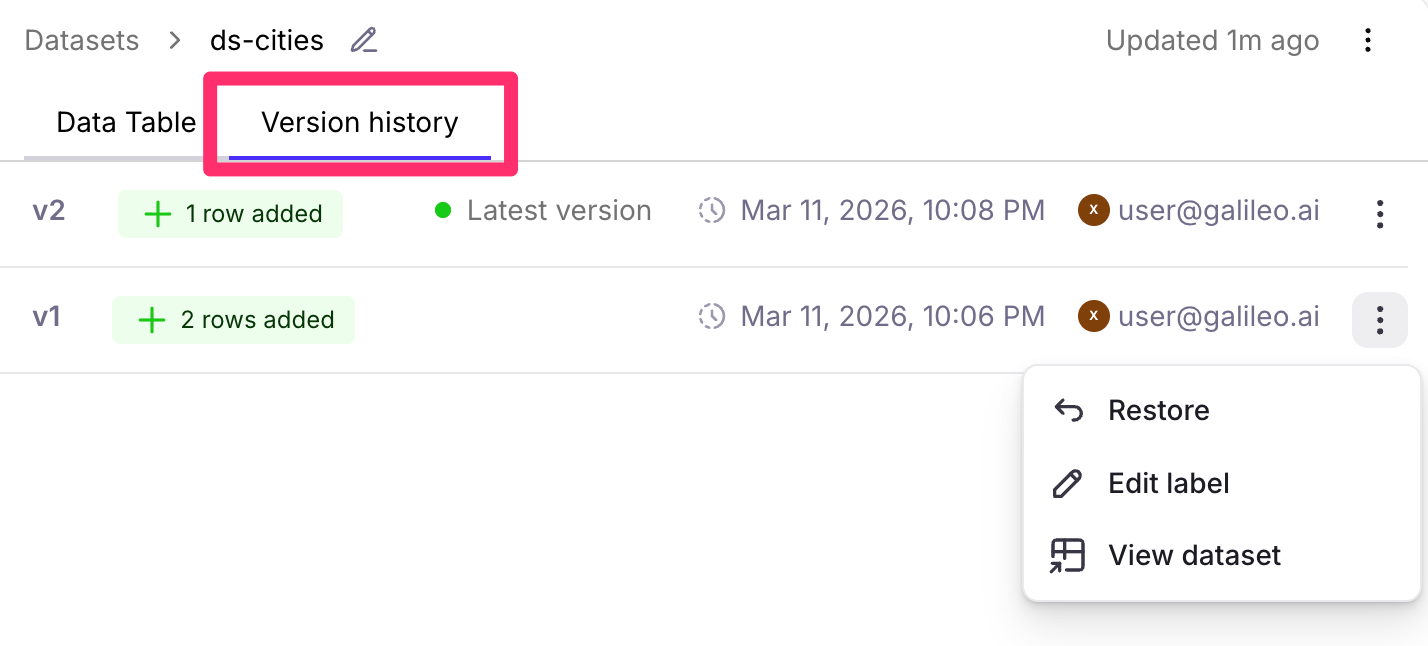Dataset versions