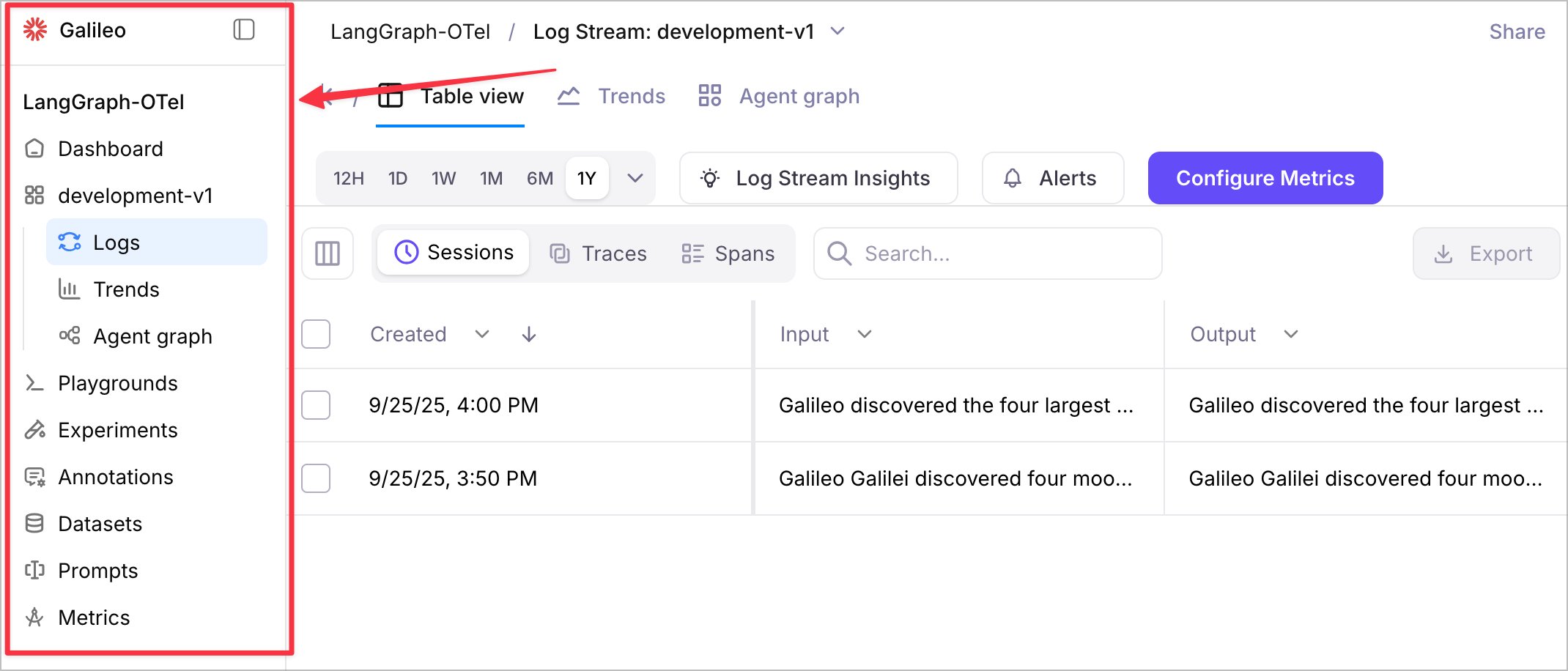 Screenshot of Galileo's new left-side navigation menu showing organized access to all platform features