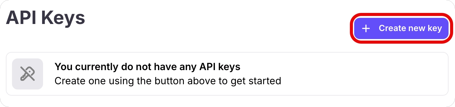 The create new API key button