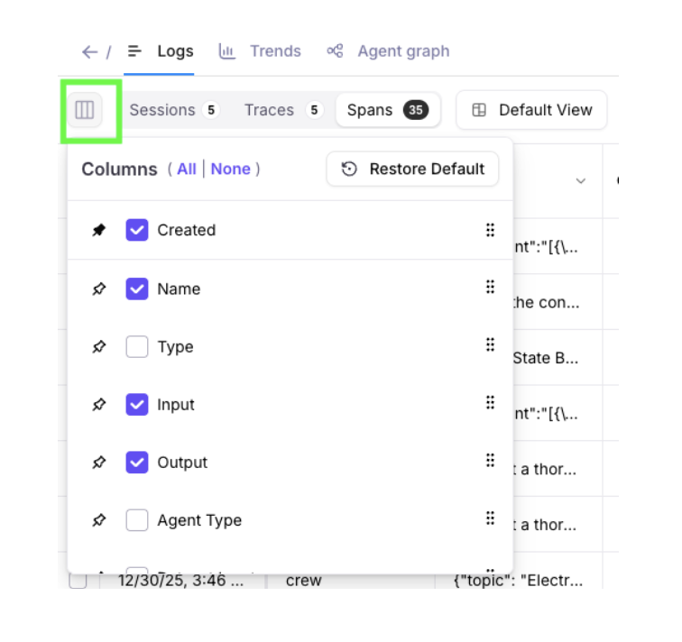 Change tables' columns