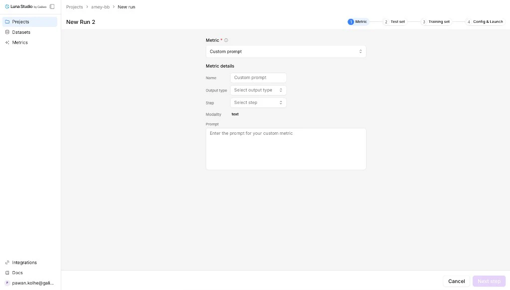 Custom metric in the run creation flow