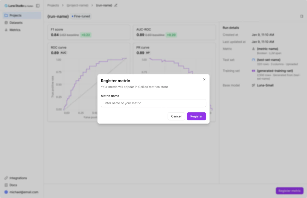 Register metric modal