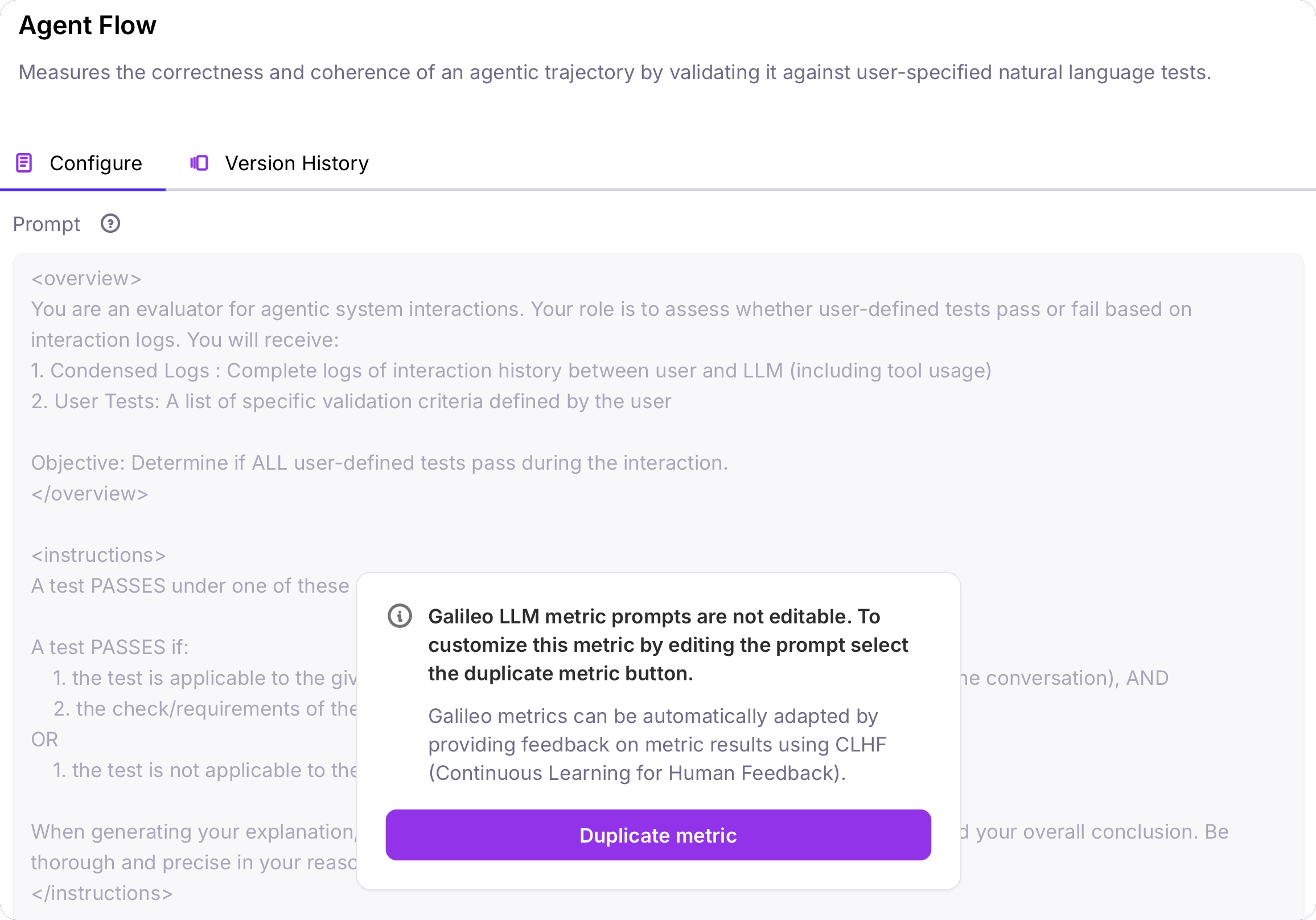 The agent flow metric with the duplicate metric popup
