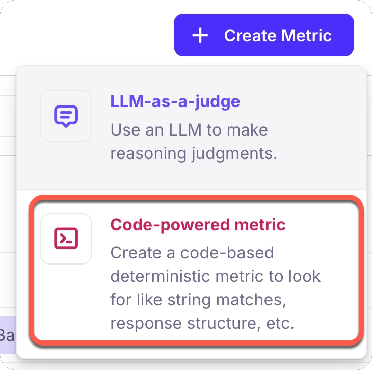 Select the Code metric type