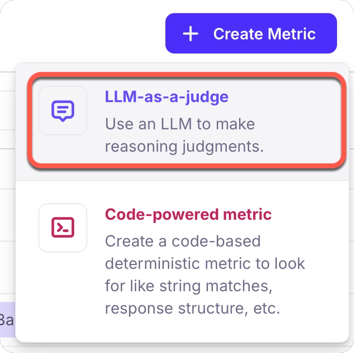 Select the LLM-as-a-Judge metric type